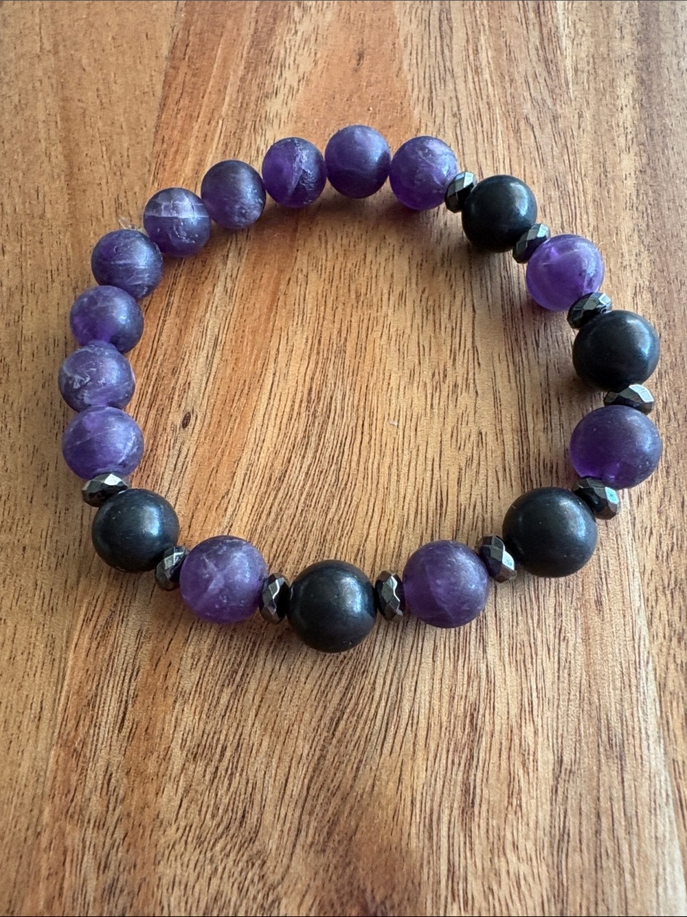 Amethyst Shungite Hematite Beaded Handmade Bracelet